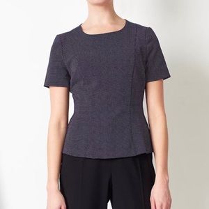 John Lewis Pin Dot Peplum Top, Navy 8